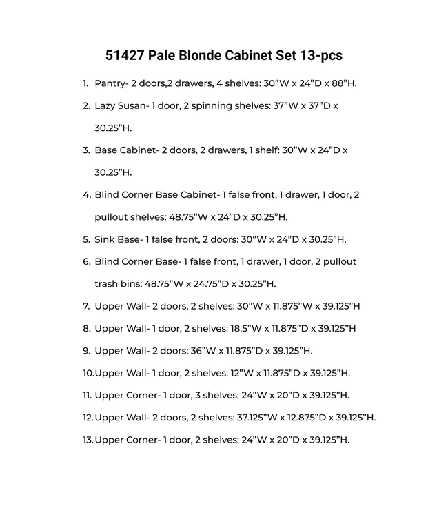 51427 Pale Blonde Cabinet Set 13-pcs