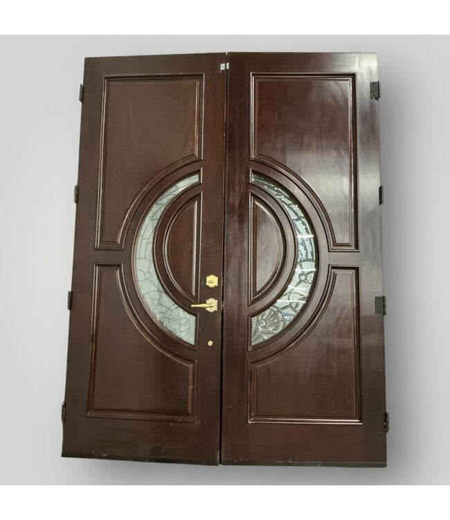 51601 Mahogany Tiffany Style Exterior Double Door 73.25"W x 97"H