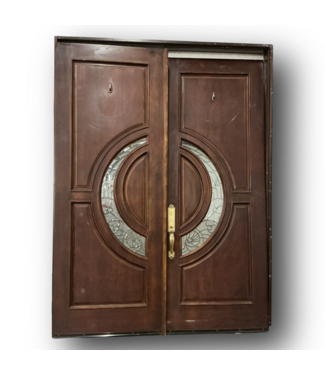 51601 Mahogany Tiffany Style Exterior Double Door 73.25"W x 97"H