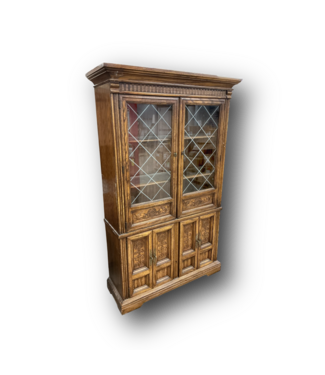 51608 Vintage Wood China Cabinet with Glass Doors