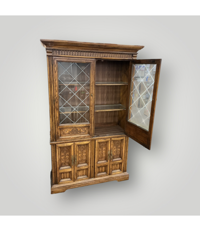 51608 Vintage Wood China Cabinet with Glass Doors