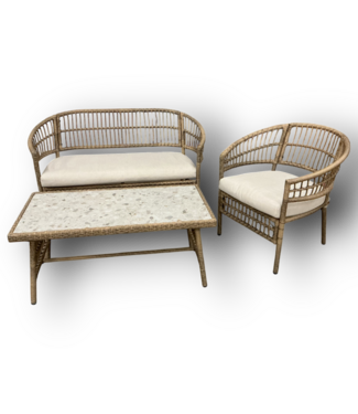 51758 3-Piece Wicker Patio Set With 2 Cream Cushions