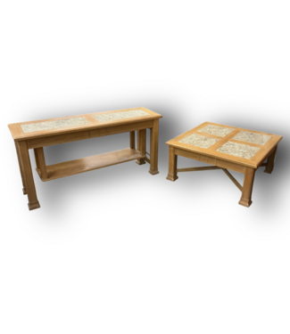 51896 Light Oak & Granite Tables Set of 2