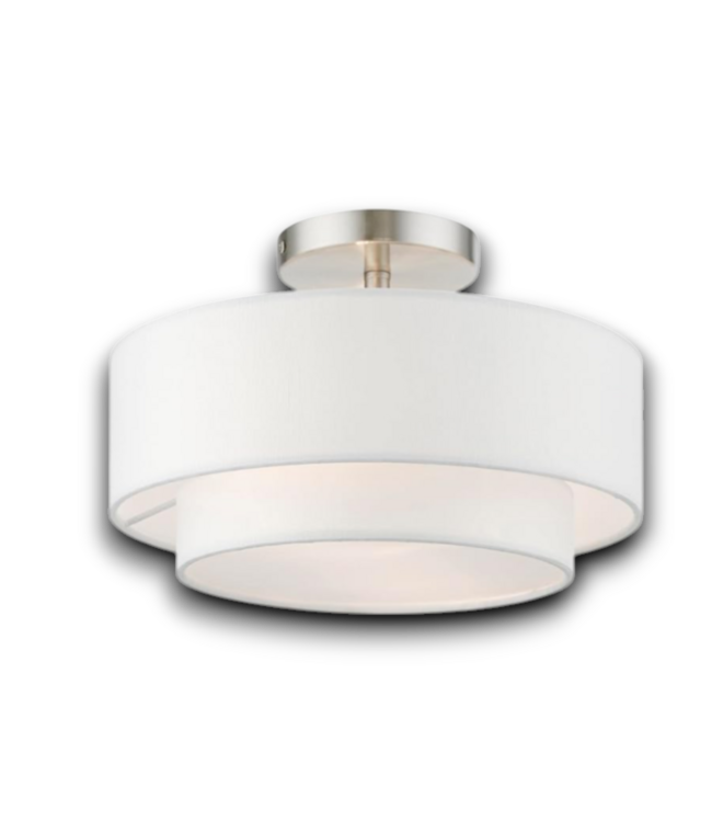 51966 White Fabric  2-Light Semi Flush Mount Light