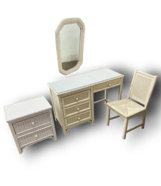 52046 White Wicker Makeup Vanity Set of 4-pcs