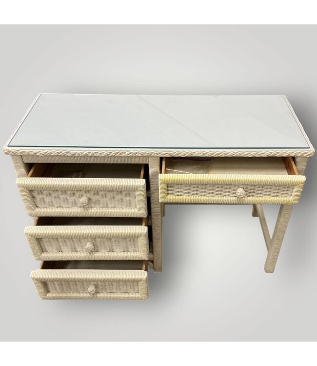 52046 White Wicker Makeup Vanity Set of 4-pcs