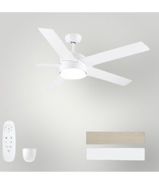 52183 White/White Oak 5-Blade LED Ceiling Fan 52"