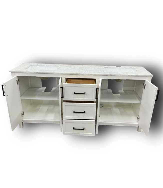 52229 Lenoir White Double Sink Bathroom Vanity With Top 72"W