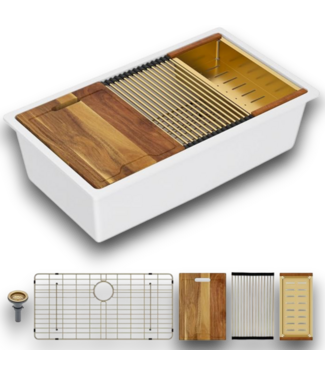 52232 White Granite Composite Workstation Kitchen Sink 30"