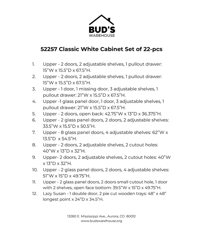 52257 Classic White Cabinet Set of 22-pcs