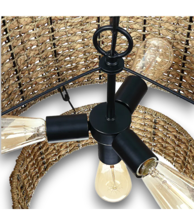 52323 4-Light Global Rattan Cage Drum Hanging Light 20"