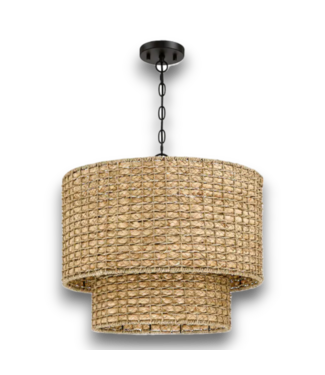 52323 4-Light Global Rattan Cage Drum Hanging Light 20"