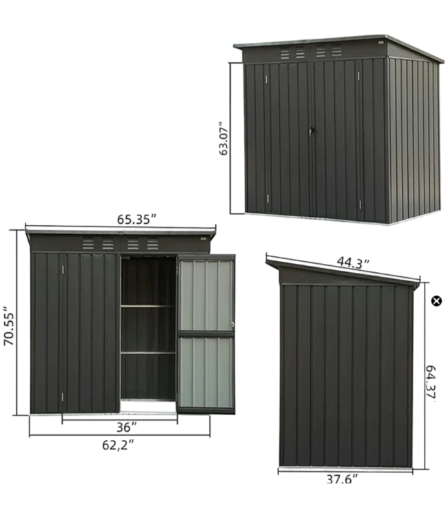 52366 Metal Storage Shed Sloped Roof 5' x 3''