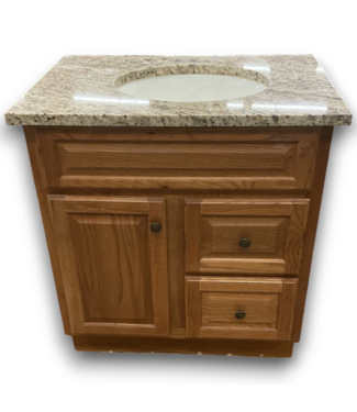 52515 Oak Wood Bathroom Vanity With Stone Top 30"