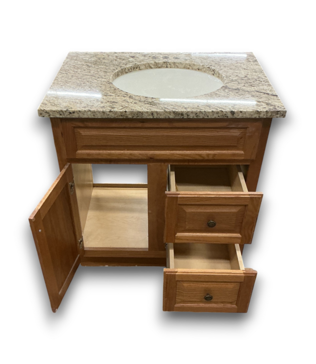 52515 Oak Wood Bathroom Vanity With Stone Top 30"