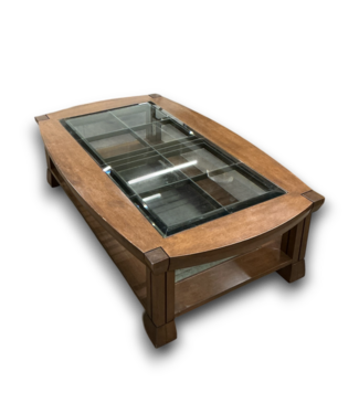 52582 Wooden 2-Tier Coffee Table w/Glass Top