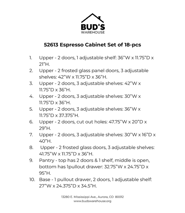 52613 Jacobean Cabinet Set of 18pcs