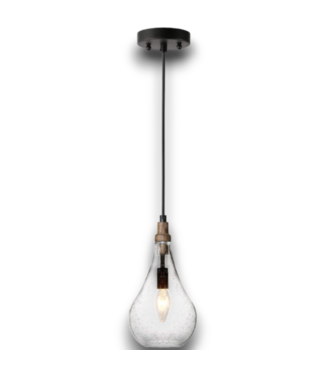 52697 Seeded Glass & Wood Hanging Pendant Light