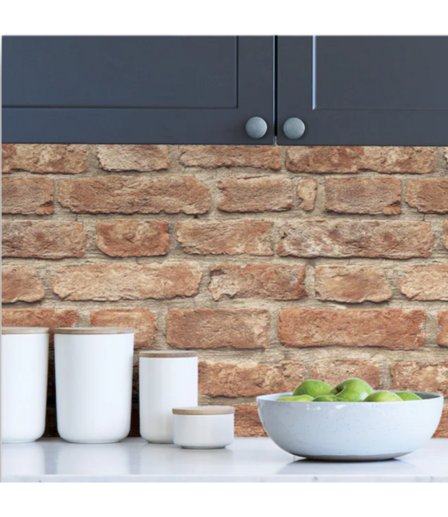 52757 Red Vinyl Brick Self-Adhesive Peel and Stick Wallpaper