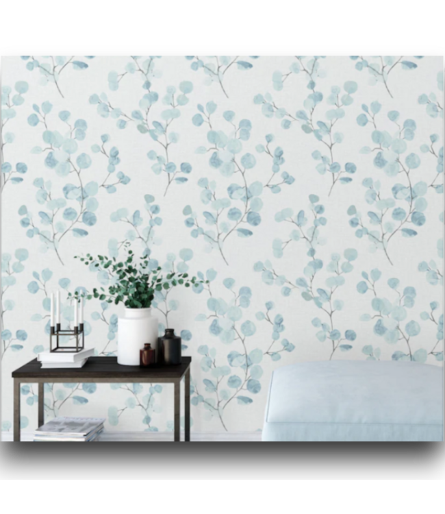 52773 Blue Green Vinyl Ivy/Vines Self-Adhesive Peel and Stick Wallpaper