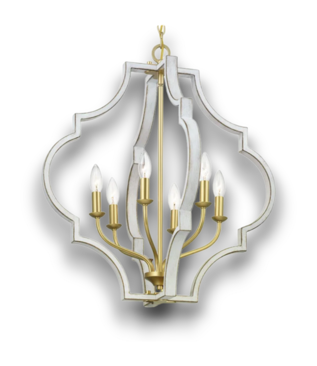 52788 Vintage Gold & White 6-Light Pendant Light