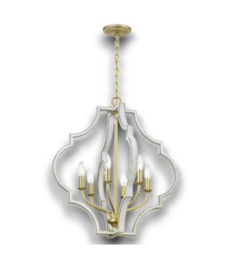 52788 Vintage Gold & White 6-Light Pendant Light