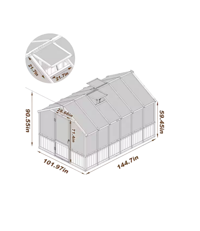 52807 Cedar Greenhouse with Roof Vent 8' x 12'