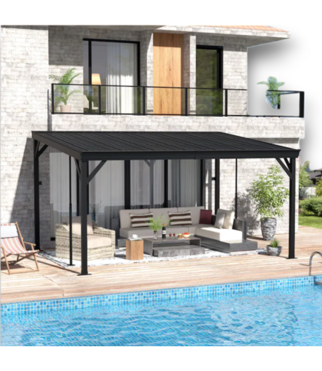 52883 Black Metal Porch Awning 14'W x 10'L x 8'H