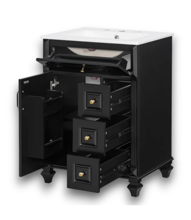 52910 Black Freestanding Bathroom Vanity With Top 24"W
