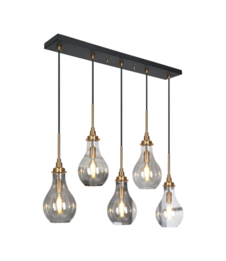 52939 5-Light Black & Brass Island Light 32"W x 14"H