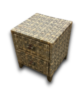 53063 Woven Rattan 2-Drawer Nightstand End Table