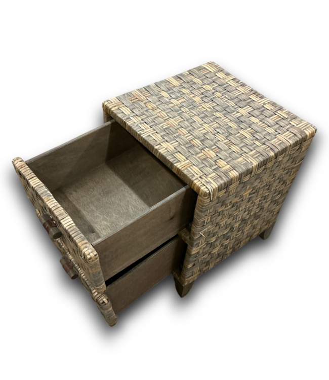 53063 Woven Rattan 2-Drawer Nightstand End Table