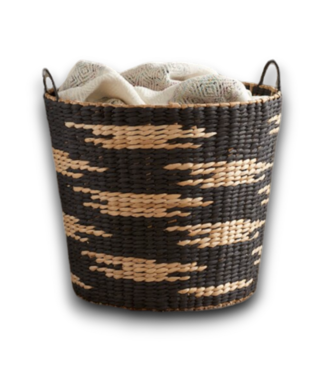 53075 Tapered Woven Basket with Handles Black and White