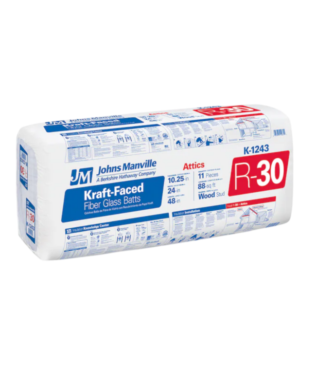 53089 R-30 Attic Kraft Faced Fiberglass Batt Insulation 88 sq. ft.
