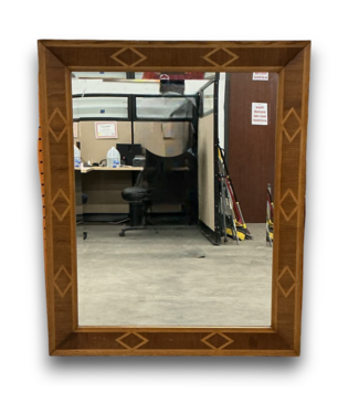 53097 LG Wood Framed Wall Mirror w/ Geometric Inlay Design