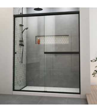 53191 Matte Blk 56"-60"W x 70"H Semi Frameless Glass Shower Door