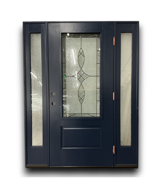 53192 Navy Blue 3/4 Lite Exterior Door With Sidelights 64" x 80"