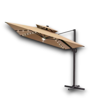 53223 Tan Double Top LED Cantilever Patio Umbrella 11' x 9'