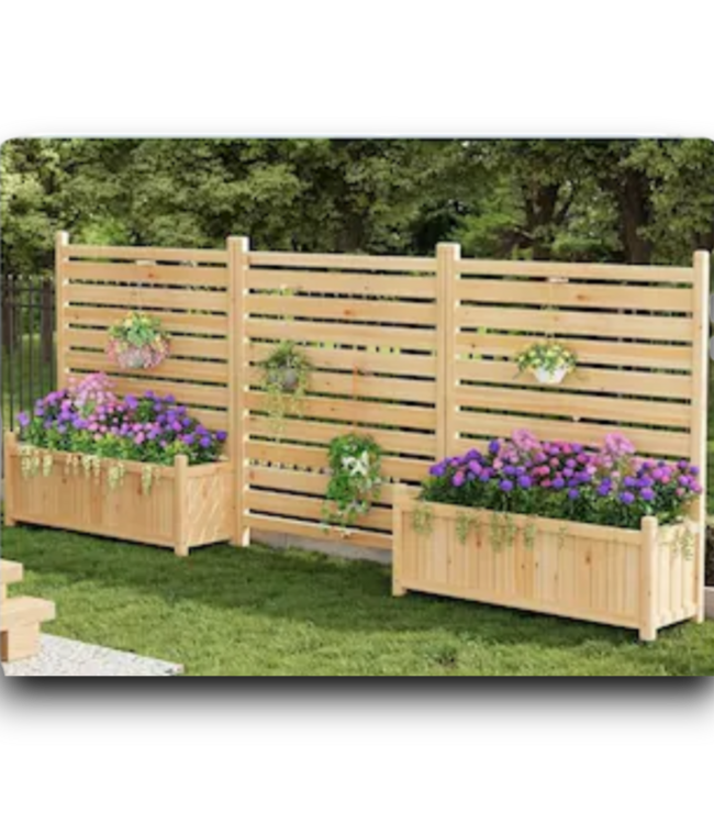 53222 3-Panel Outdoor Wooden Privacy With Planter Box