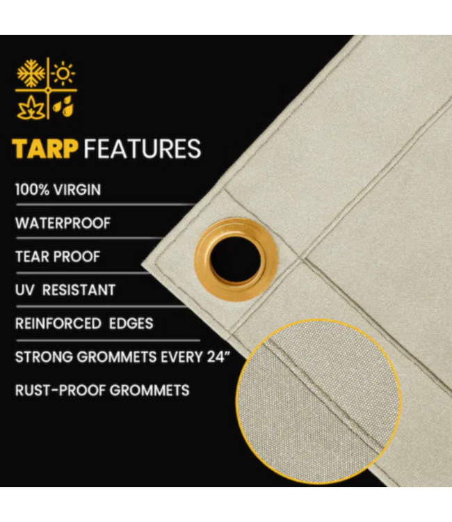 53231 Beige Waterproof Polyester Tarp 12' x 12'