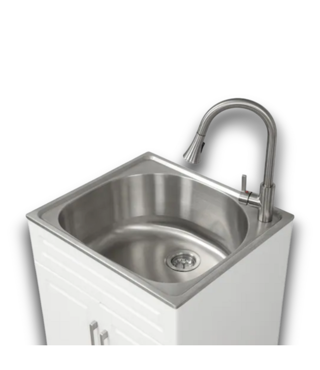 53381 White Freestanding Cabinet Utility Tub with Faucet