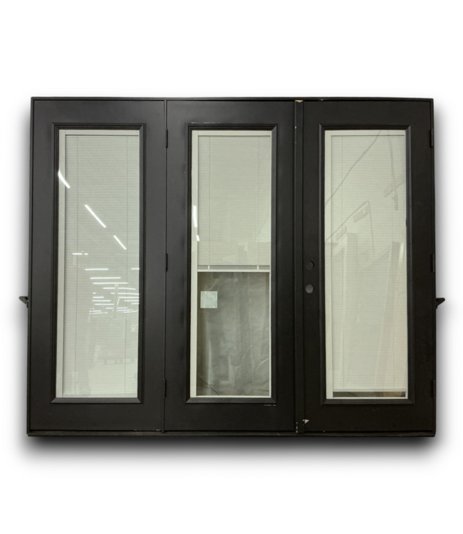 53412 Black 3 Panel French Patio Door With Blinds 95"W x 79"H