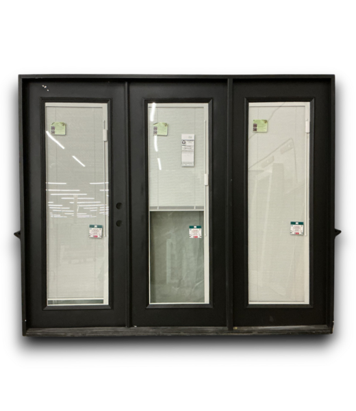53412 Black 3 Panel French Patio Door With Blinds 95"W x 79"H