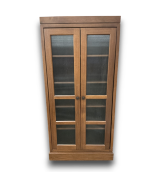 53432 Ribbed Glass And Wood Storage Cabinet