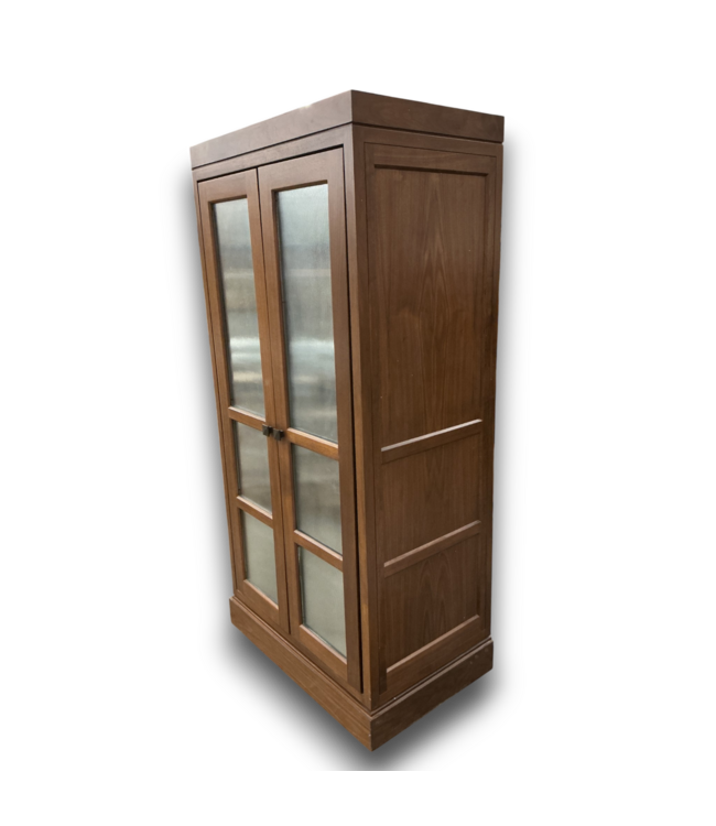 53432 Ribbed Glass And Wood Storage Cabinet