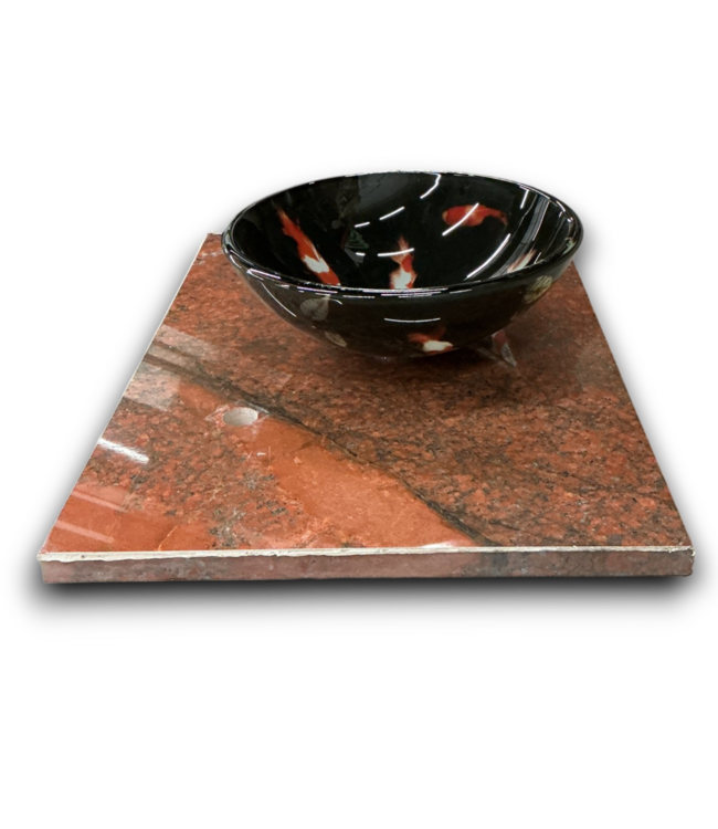 53494 Terracotta Stone Top w/Koi Fish Glass Vessel Sink 31.75"W
