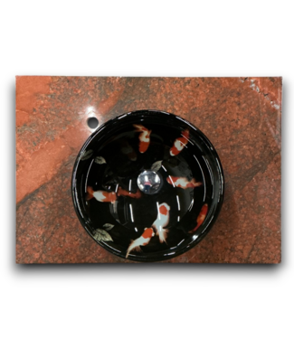 53494 Terracotta Stone Top w/Koi Fish Glass Vessel Sink 31.75"W