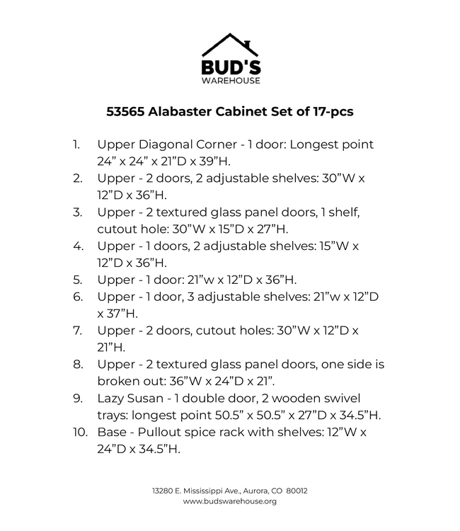 53565 Albastar White Cabinet Set of 17-pcs
