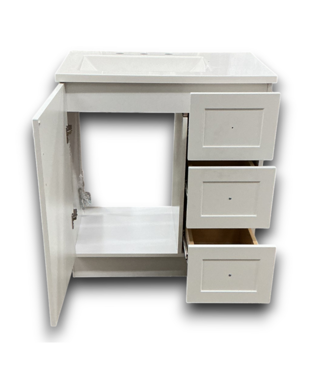 53636 True White Single Sink Vanity with Top 30"W