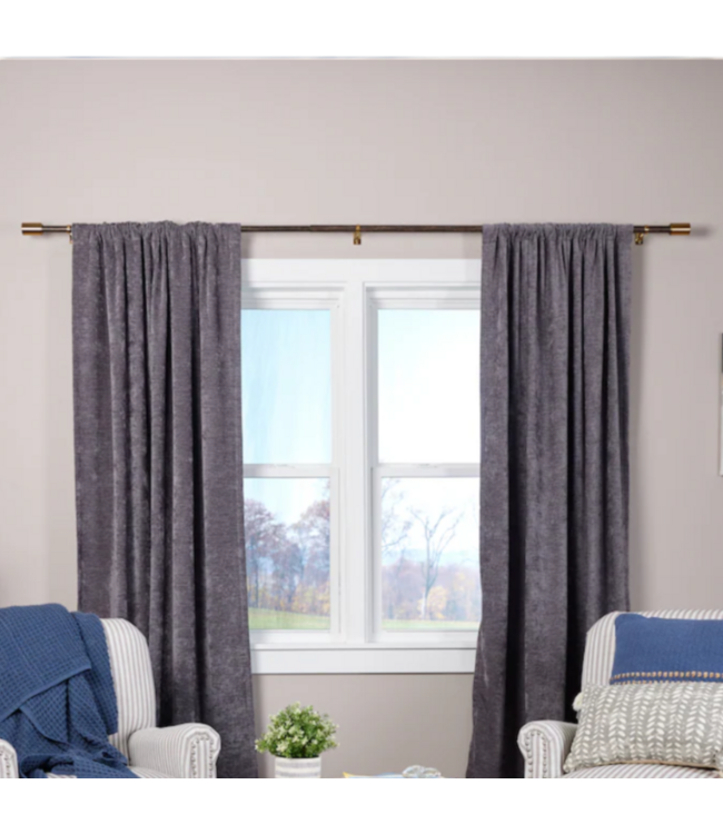 53698 72" to 144" Wood and Gold Iron Single Curtain Rod